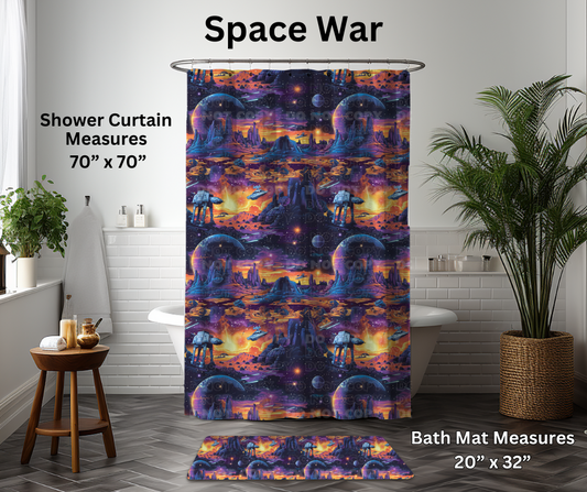 Preorder! Closes 1/6. ETA March. Space War Custom Shower Curtain and/or Bath Mat