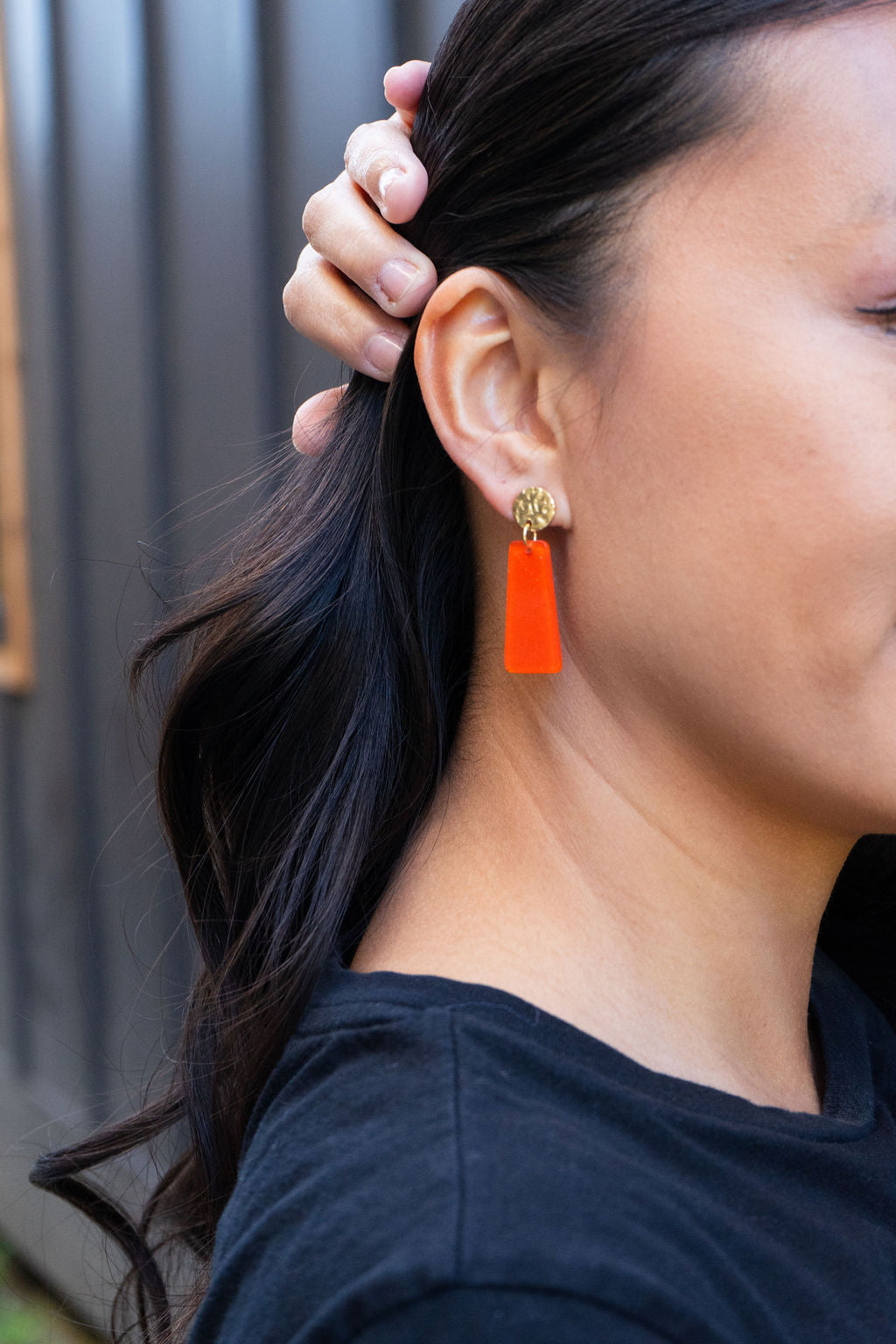 Mia Mini Earrings - Orange Glitter