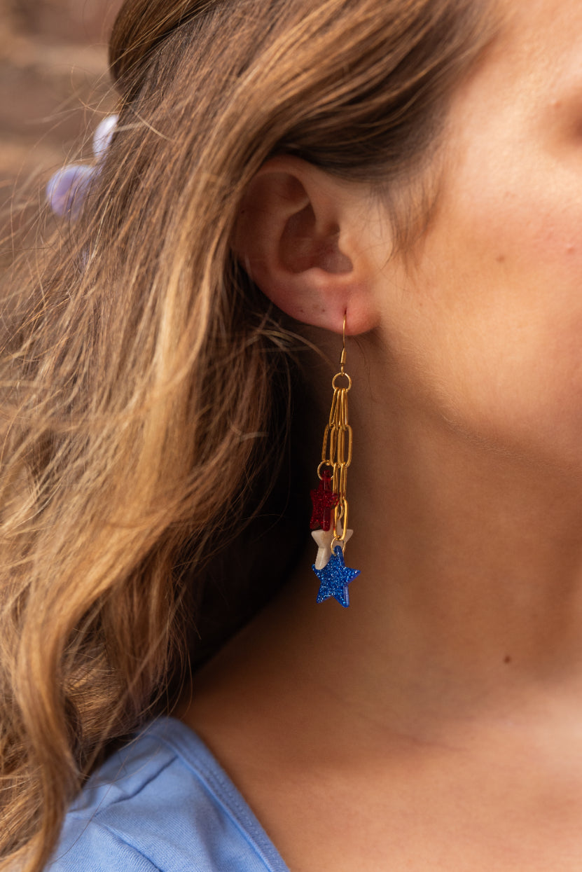 Firework Star Earrings - Red, White & Blue