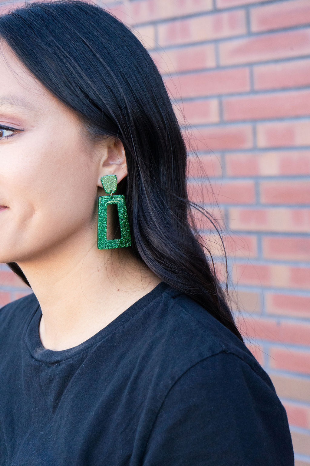 Avery Earrings - Green Glitter