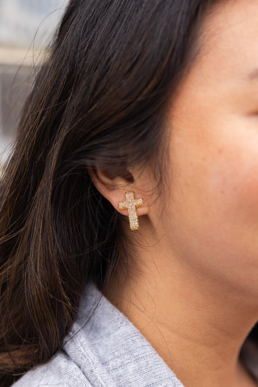 Cross Studs - Gold Glitter