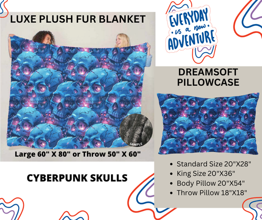 Preorder! Closes 12/26. ETA March. Cyberpunk Skulls Luxe Plush Fur Blanket and/or DreamSoft Pillowcase