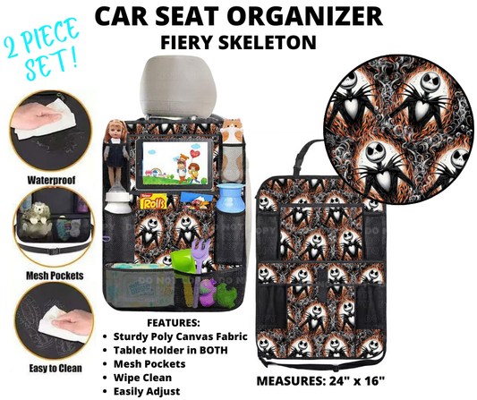 Preorder! Closes 1/2. ETA March. Fiery Skeleton Car Seat Organizer 2 Piece Set