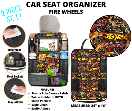 Preorder! Closes 1/2. ETA March. Fire Wheels Car Seat Organizer 2 Piece Set