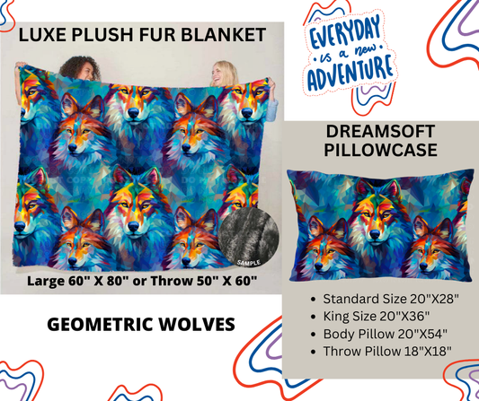 Preorder! Closes 12/26. ETA March. Geometric Wolves Luxe Plush Fur Blanket and/or DreamSoft Pillowcase