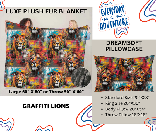 Preorder! Closes 12/26. ETA March. Graffiti Lions Luxe Plush Fur Blanket and/or DreamSoft Pillowcase