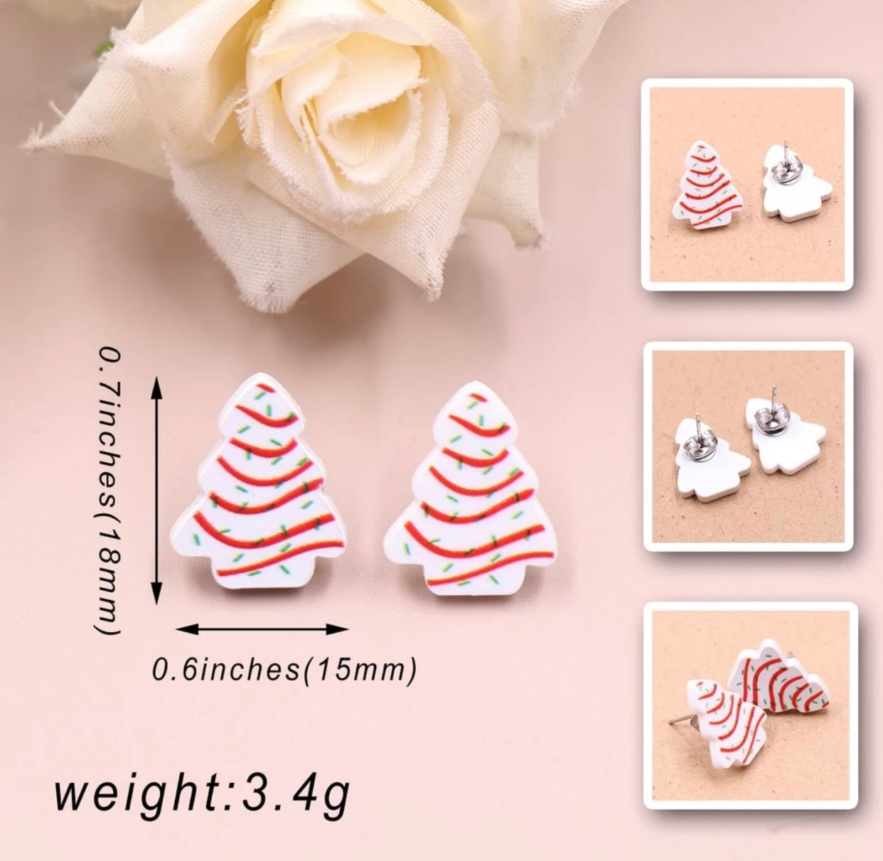 Acrylic Stud Earrings - Christmas Tree Cakes