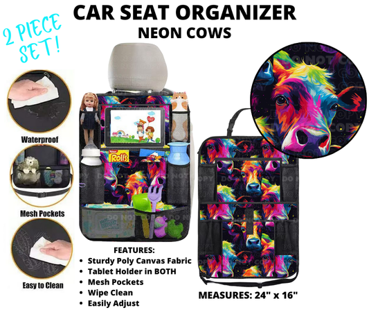 Preorder! Closes 1/2. ETA March. Neon Cows Car Seat Organizer 2 Piece Set