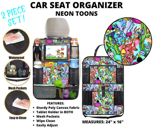 Preorder! Closes 1/2. ETA March. Neon Toons Car Seat Organizer 2 Piece Set