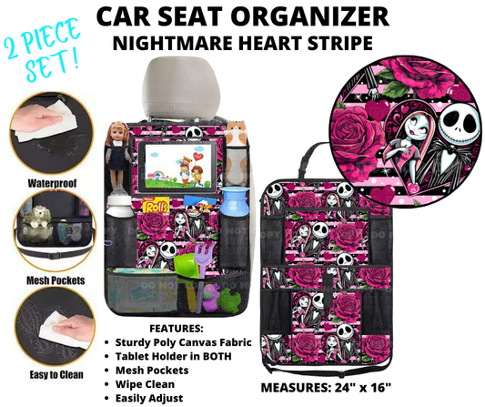 Preorder! Closes 1/2. ETA March. Nightmare Heart Stripe Car Seat Organizer 2 Piece Set