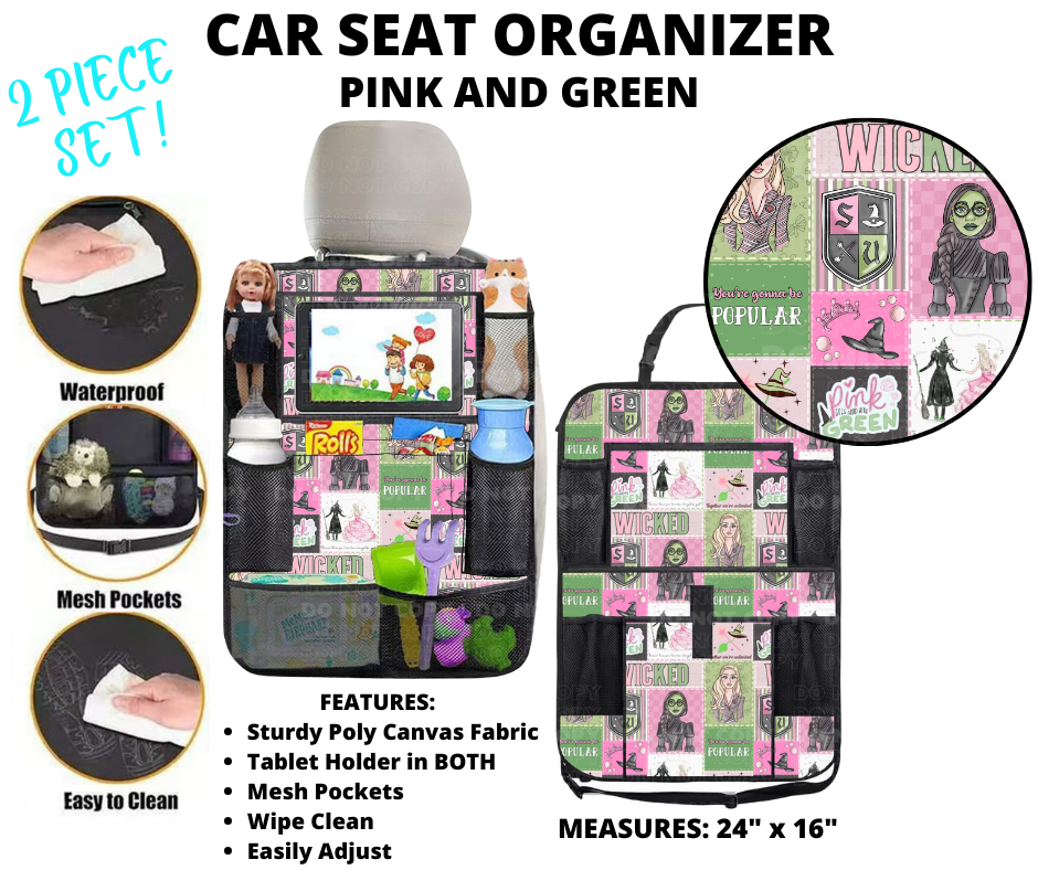 Preorder! Closes 1/2. ETA March. Pink and Green Car Seat Organizer 2 Piece Set