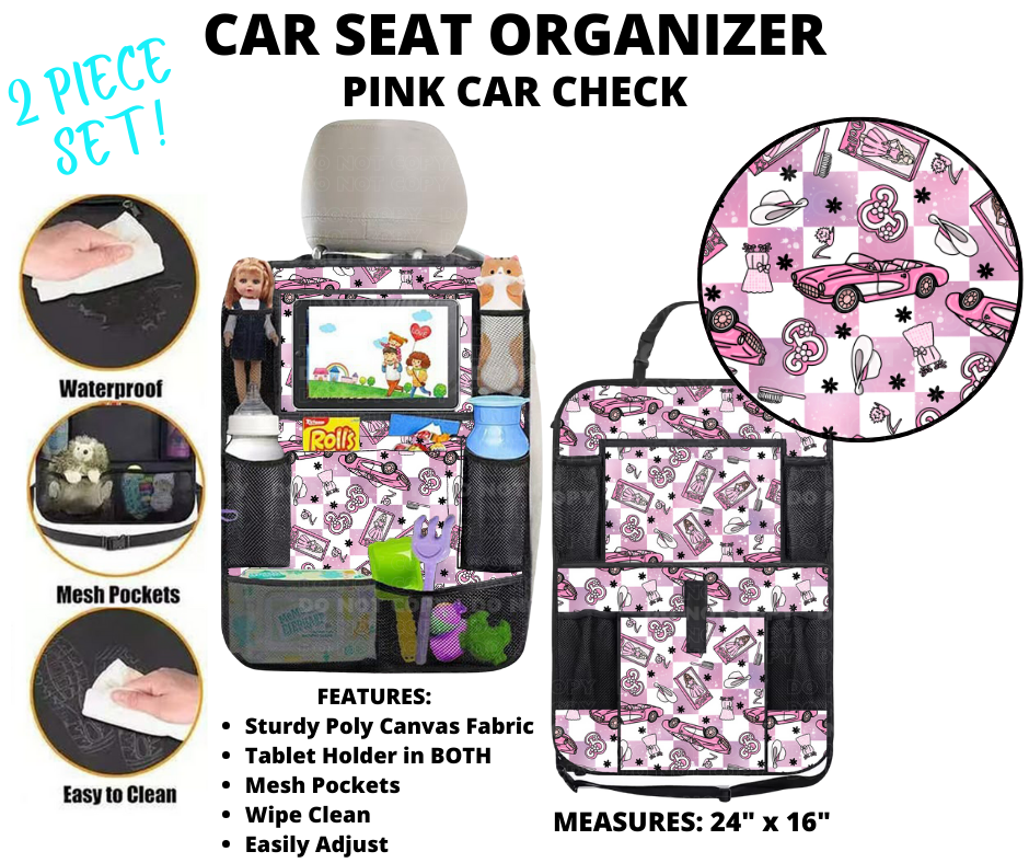 Preorder! Closes 1/2. ETA March. Pink Car Check Car Seat Organizer 2 Piece Set