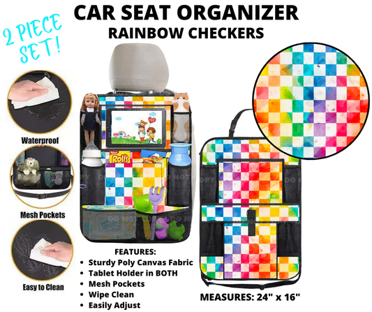 Preorder! Closes 1/2. ETA March. Rainbow Checkers Car Seat Organizer 2 Piece Set