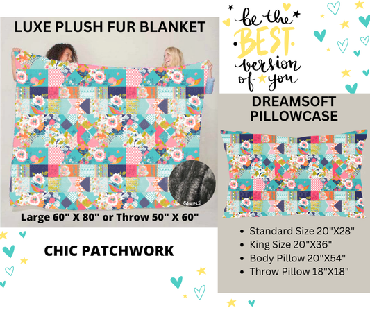 Preorder! Closes 12/25. ETA March. Chic Patchwork Luxe Plush Fur Blanket and/or DreamSoft Pillowcase