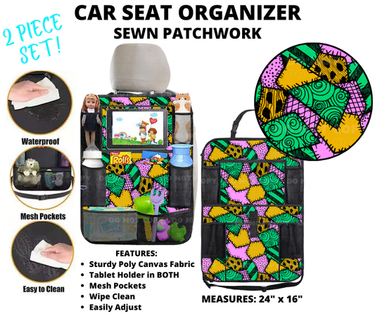 Preorder! Closes 1/2. ETA March. Sewn Patchwork Car Seat Organizer 2 Piece Set