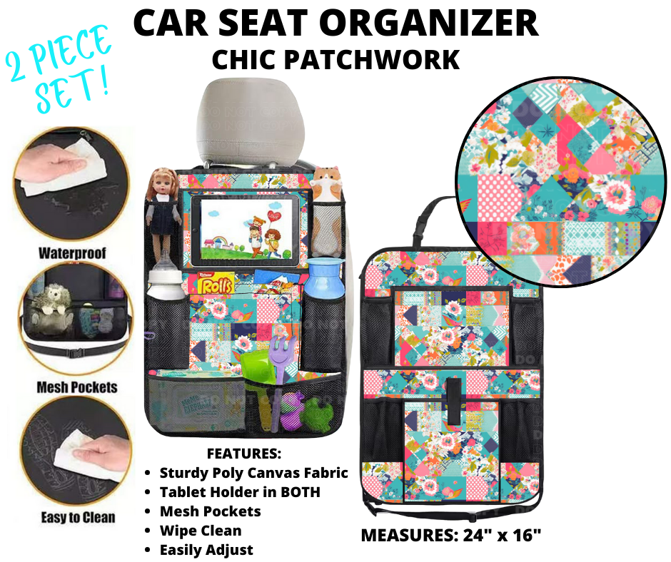 Preorder! Closes 1/2. ETA March. Chic Patchwork Car Seat Organizer 2 Piece Set