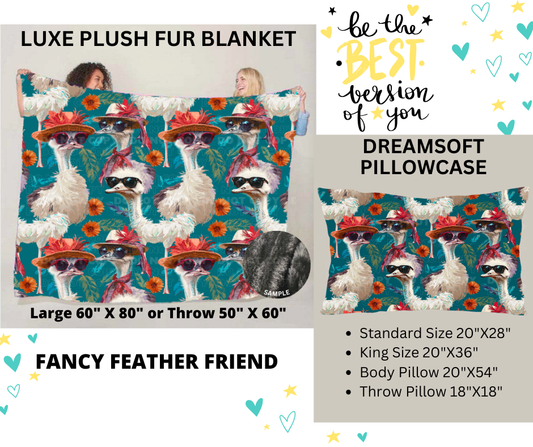 Preorder! Closes 12/25. ETA March. Fancy Feather Friend Luxe Plush Fur Blanket and/or DreamSoft Pillowcase