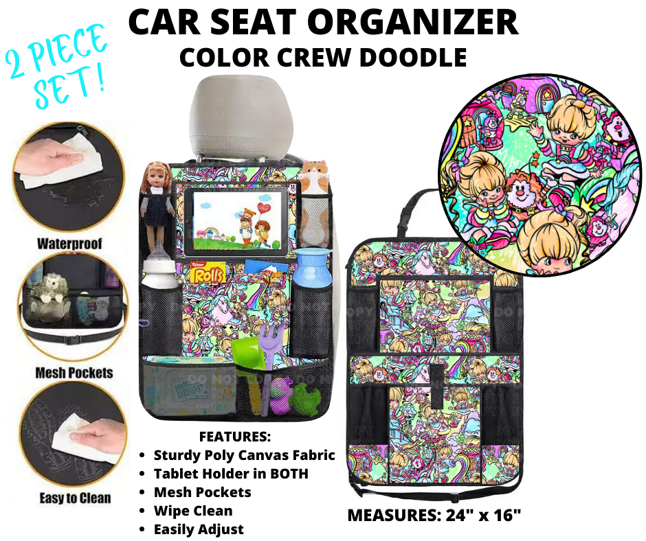 Preorder! Closes 1/2. ETA March. Color Crew Doodle Car Seat Organizer 2 Piece Set