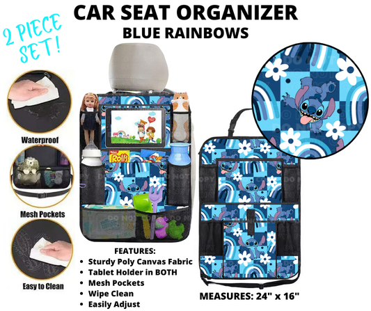 Preorder! Closes 1/2. ETA March. Blue Rainbows Car Seat Organizer 2 Piece Set