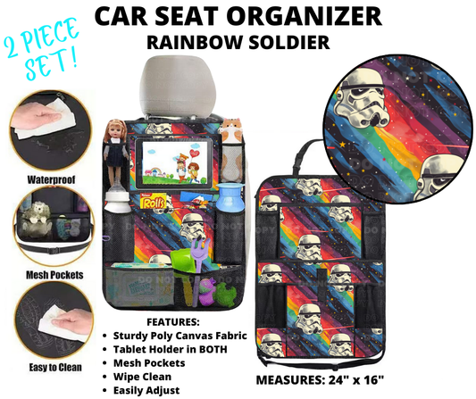 Preorder! Closes 1/2. ETA March. Rainbow Soldier Car Seat Organizer 2 Piece Set