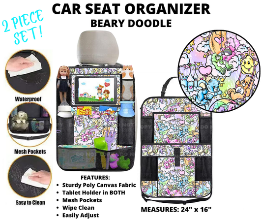 Preorder! Closes 1/2. ETA March. Beary Doodle Car Seat Organizer 2 Piece Set