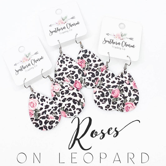 1.5” Roses on Leopard Teardrops